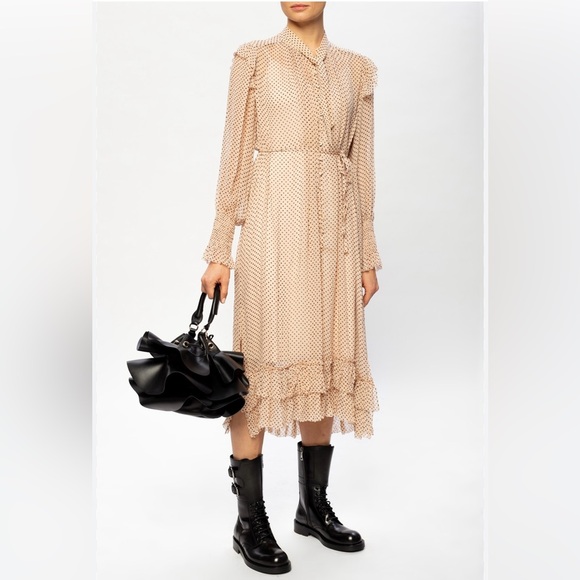 All Saints Lara Polka Dot High Low Long Sleeve Midi Dress With Slip - Picture 3 of 16